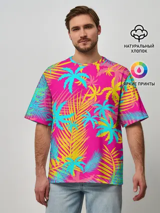 Мужская футболка оверсайз / НЕОНОВЫЕ ПАЛЬМЫ / НЕОН / NEON