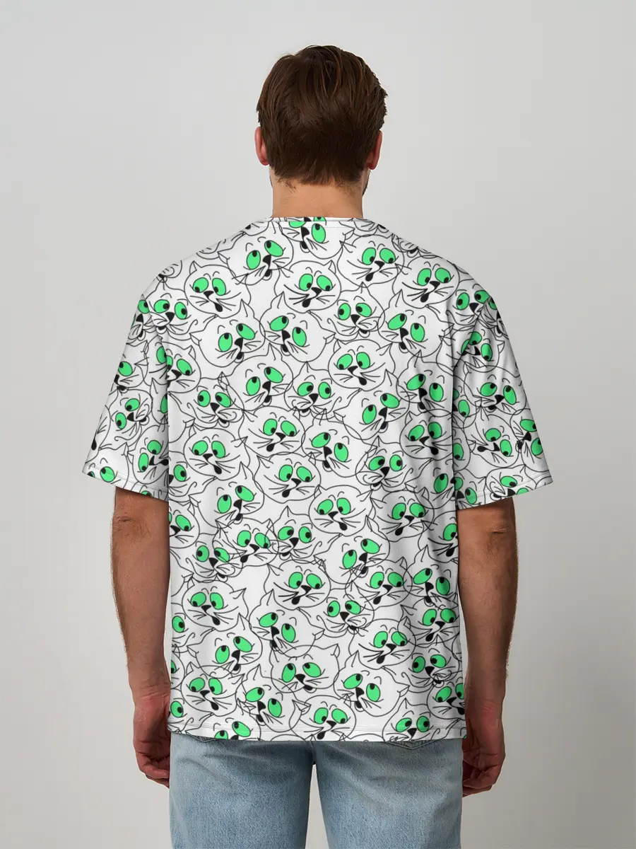 Мужская футболка оверсайз / Веселые кошачьи глазки