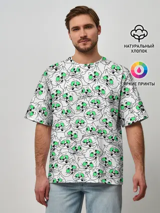 Мужская футболка оверсайз / Веселые кошачьи глазки