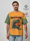 Мужская футболка оверсайз / Т-Рекс с тыквой в пасте | Хэллоуин