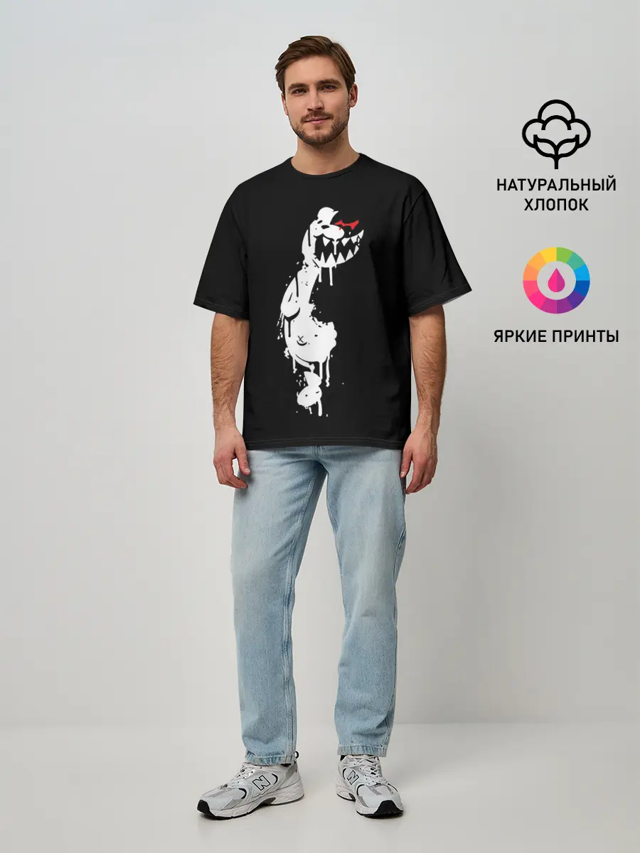 Мужская футболка оверсайз / MONOKUMA в темноте