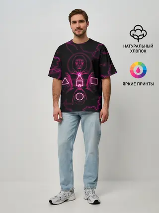 Мужская футболка оверсайз / Игра в кальмара смотрящий тут как тут