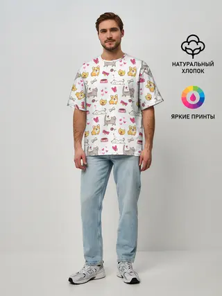 Мужская футболка оверсайз / Домашние питомцы