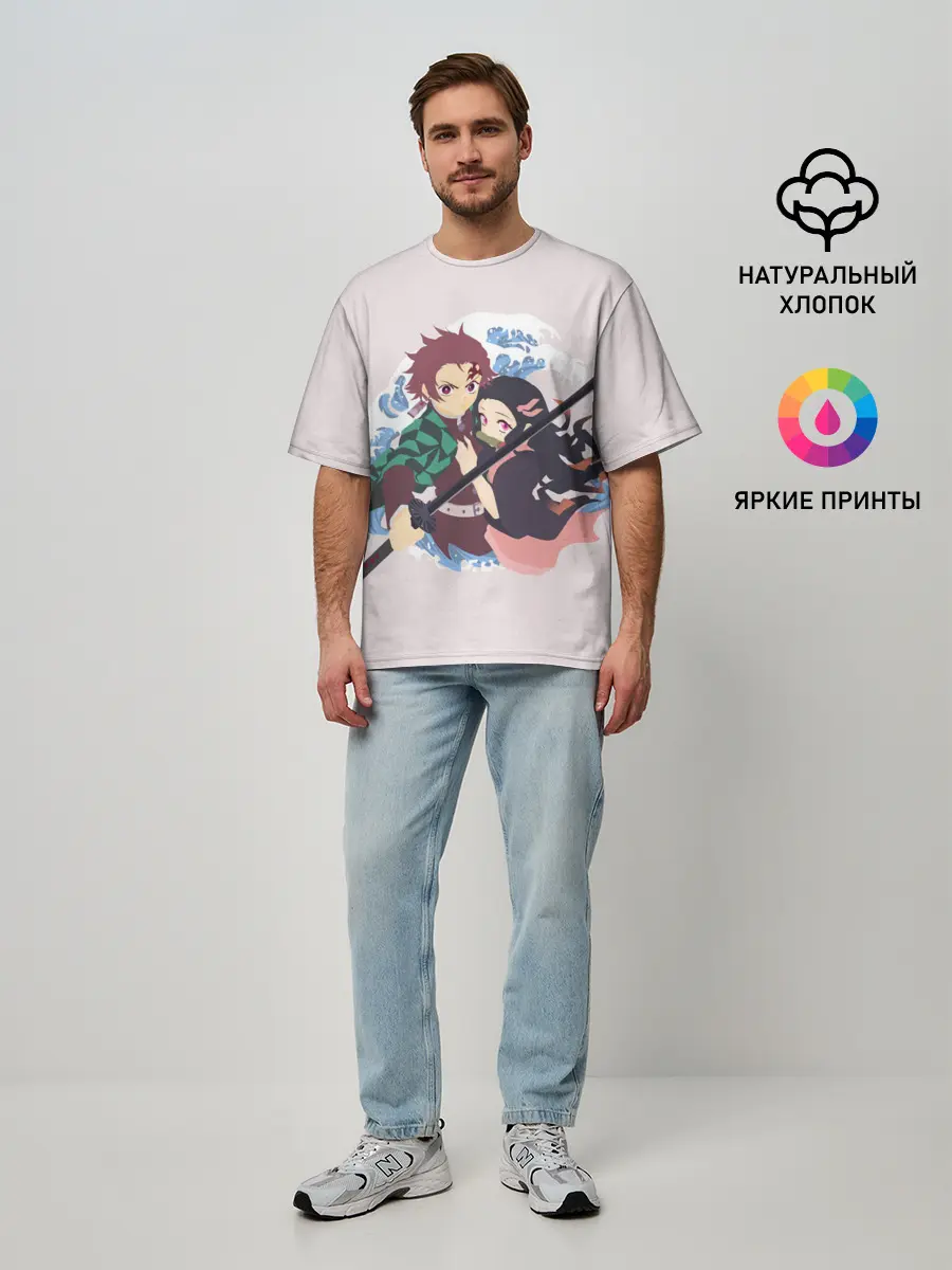 Мужская футболка оверсайз / Tanjirou & Nezuko
