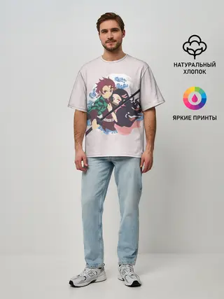 Мужская футболка оверсайз / Tanjirou & Nezuko