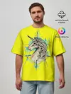 Мужская футболка оверсайз / Единорог Yellow Unicorn