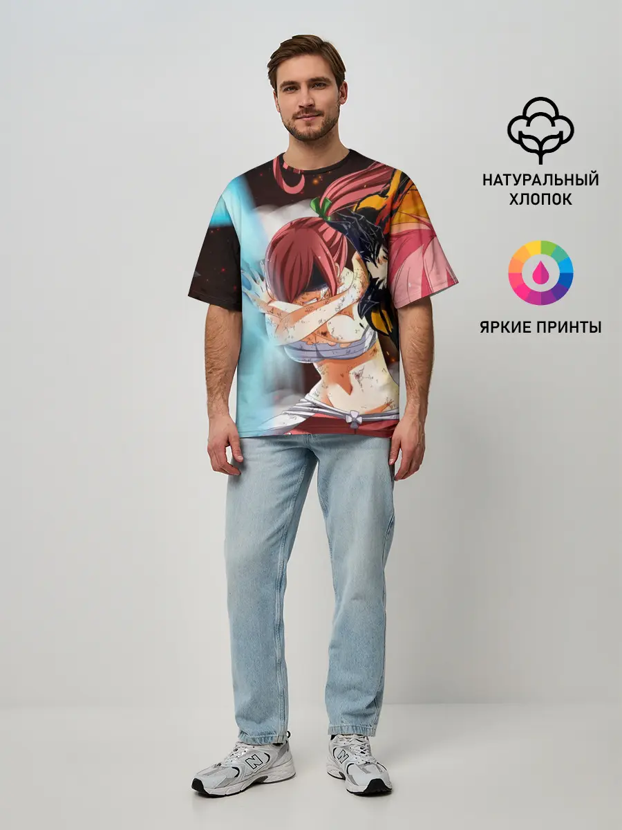 Мужская футболка оверсайз / Нацу и Грей против Эльзы