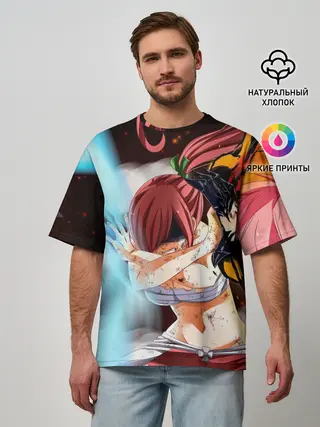 Мужская футболка оверсайз / Нацу и Грей против Эльзы