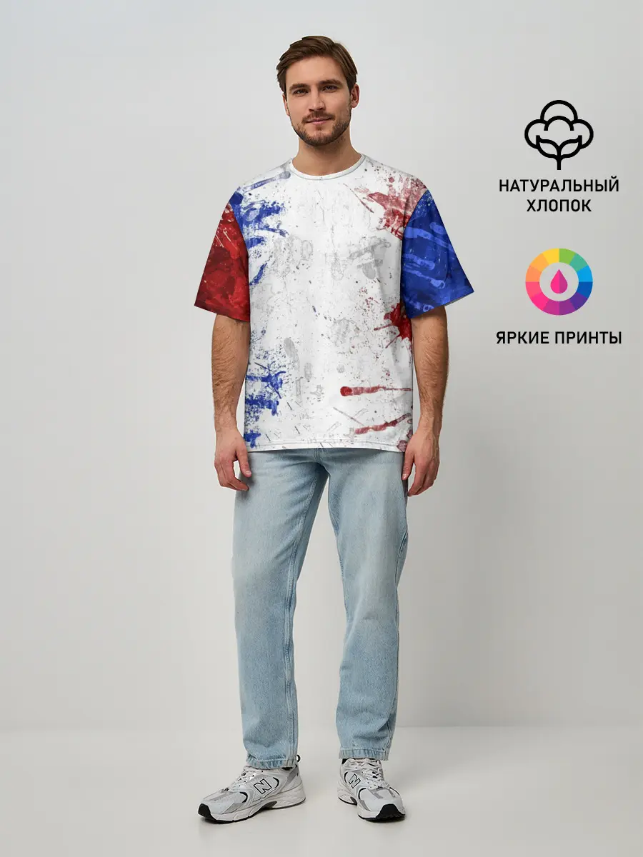 Мужская футболка оверсайз / BLUE WHITE & RED