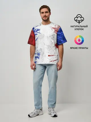 Мужская футболка оверсайз / BLUE WHITE & RED