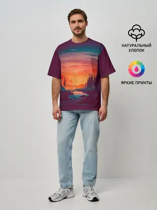 Мужская футболка оверсайз / Minimal forest sunset