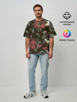 Мужская футболка оверсайз / Букет роз