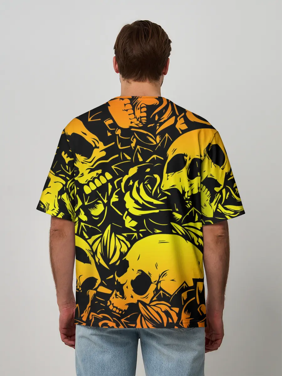 Мужская футболка оверсайз / KILLA оранжевые черепа