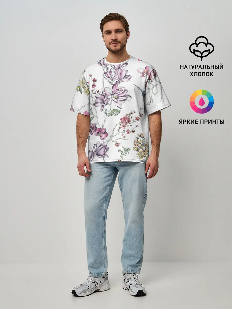 Мужская футболка оверсайз / Колибри