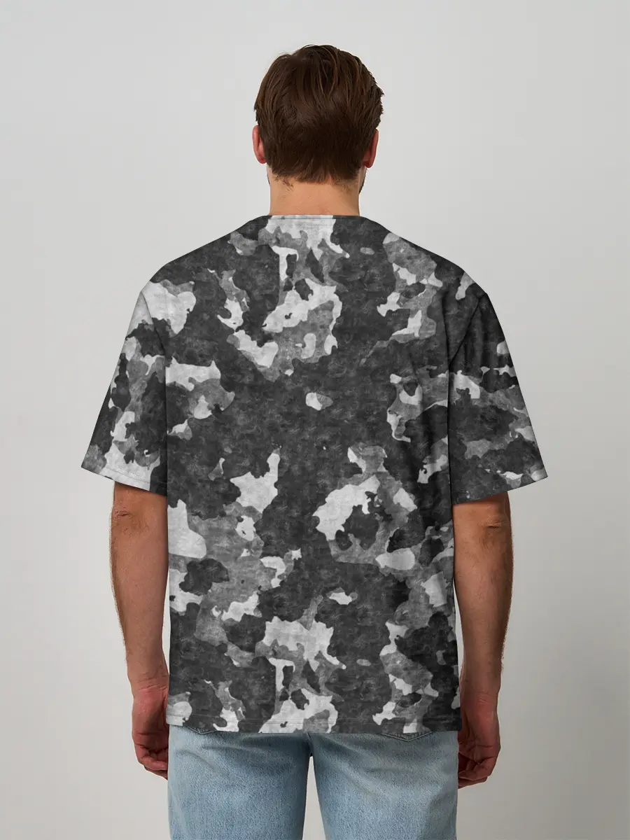 Мужская футболка оверсайз / Gray Camouflage