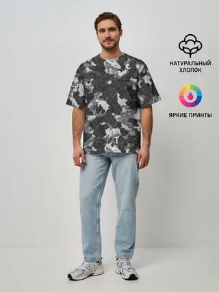 Мужская футболка оверсайз / Gray Camouflage