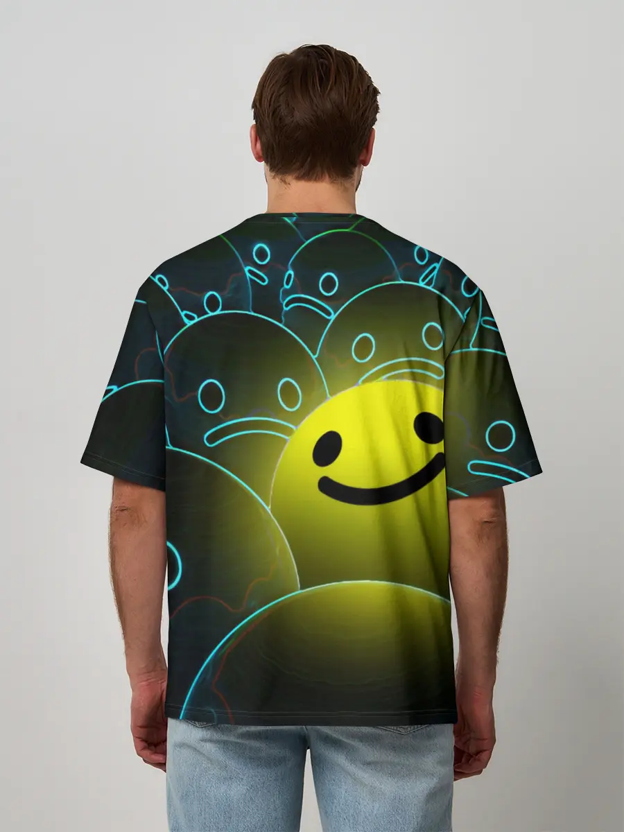 Мужская футболка оверсайз / НЕОНОВЫЕ СМАЙЛЫ