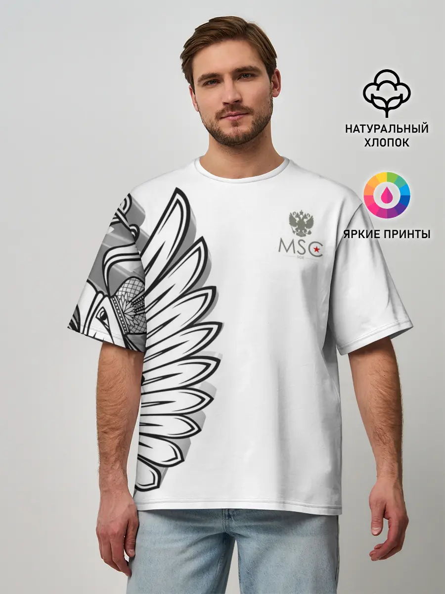 Мужская футболка оверсайз / Russia | MSKSide 3D Logo