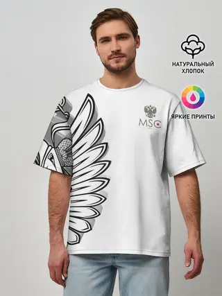Мужская футболка оверсайз / Russia | MSKSide 3D Logo