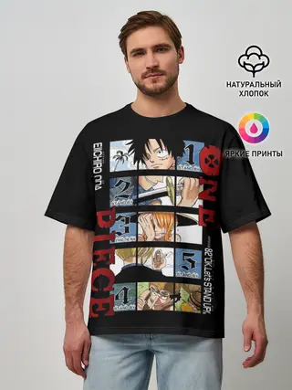 Мужская футболка оверсайз / Пятерка из Ван Пис