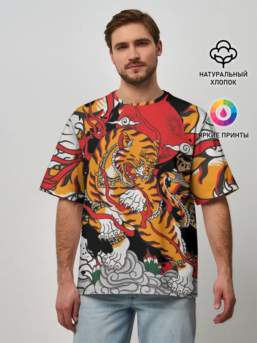 Мужская футболка оверсайз / Самурайский тигр