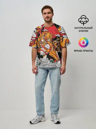 Мужская футболка оверсайз / Самурайский тигр