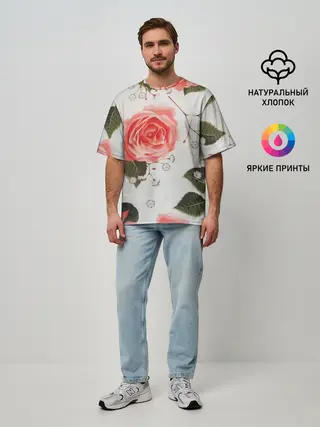 Мужская футболка оверсайз / Нежные розы