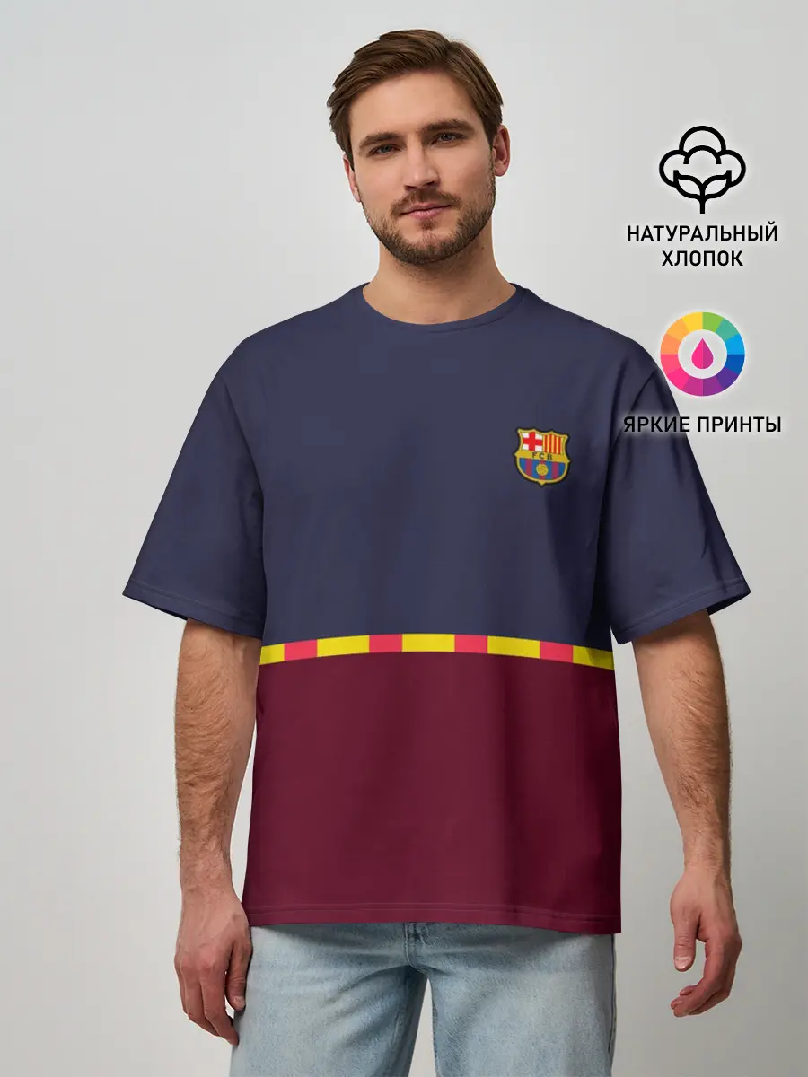 Мужская футболка оверсайз / FC Barcelona | Flag and team Logo