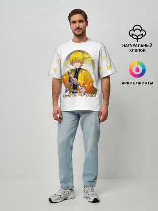 Мужская футболка оверсайз / Agatsuma Zenitsu Kimetsu no Yaiba