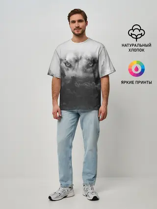 Мужская футболка оверсайз / Волк в лесу