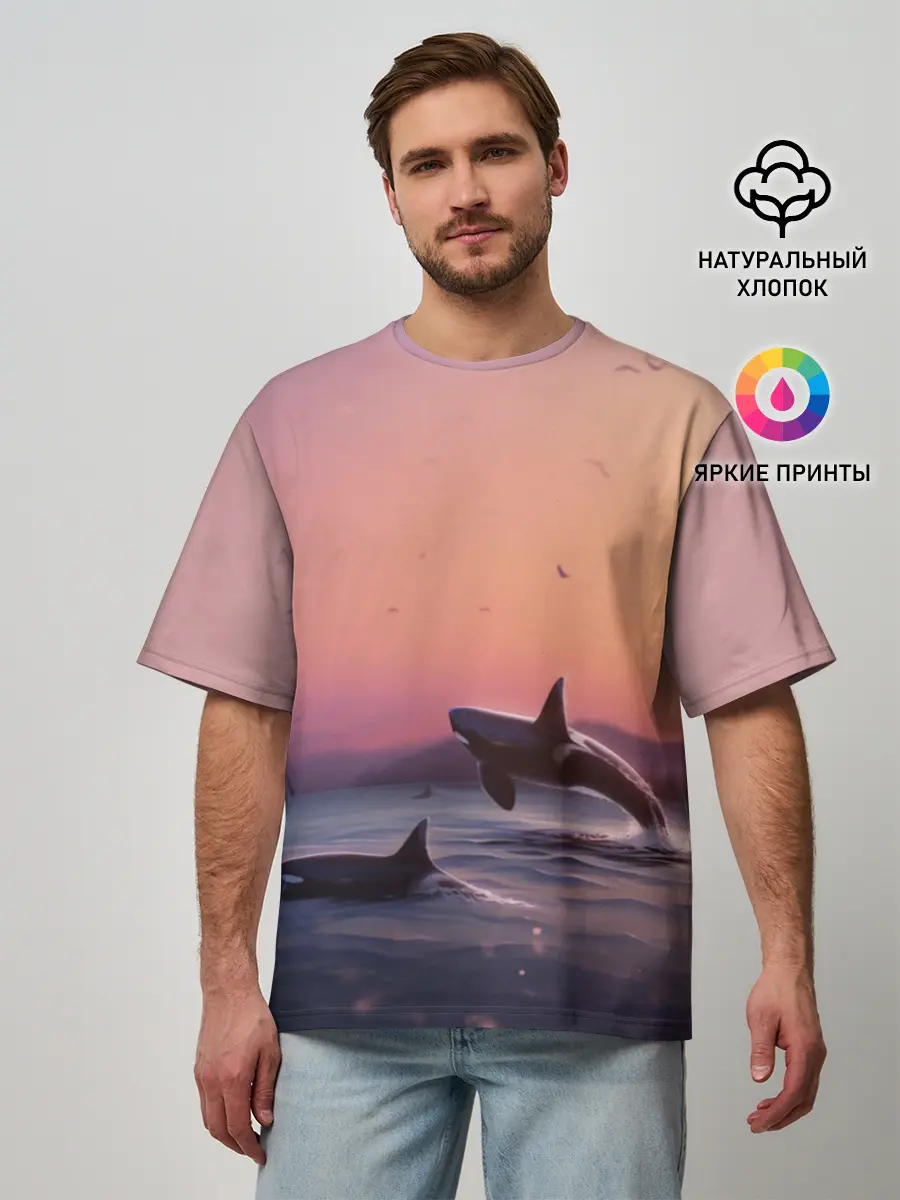 Мужская футболка оверсайз / касатки