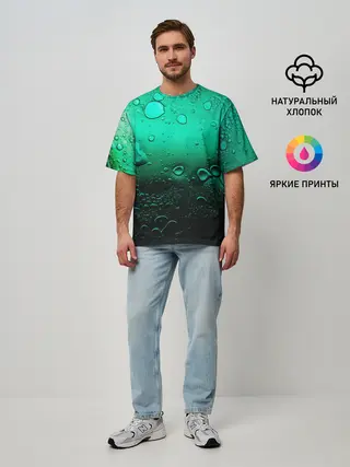 Мужская футболка оверсайз / Зеленые капли клетки