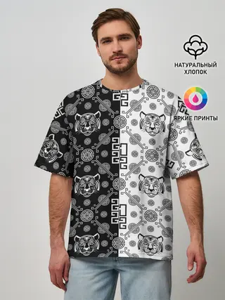 Мужская футболка оверсайз / Тигры в китайском стиле