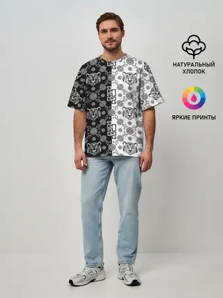 Мужская футболка оверсайз / Тигры в китайском стиле