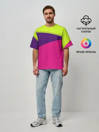 Мужская футболка оверсайз / Треугольники с розовым