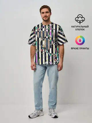 Мужская футболка оверсайз / Полосатый абстрактный узор