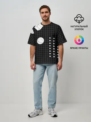 Мужская футболка оверсайз / Черно-белые фигуры 3D