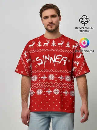 Мужская футболка оверсайз / FAR CRY 5 ГРЕШНИК НОВОГОДНИЙ