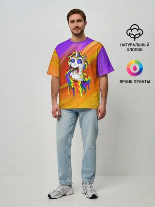 Мужская футболка оверсайз / Единорог | Unicorn | Rainbow