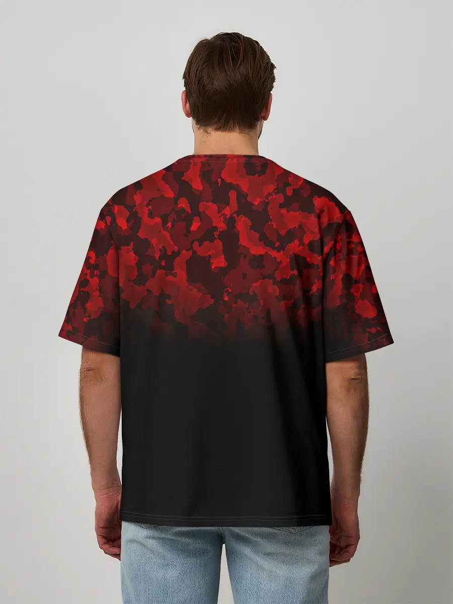 Мужская футболка оверсайз / BLACK RED CAMO | RED MILLITARY