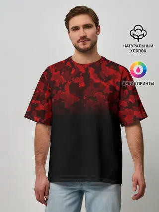 Мужская футболка оверсайз / BLACK RED CAMO | RED MILLITARY
