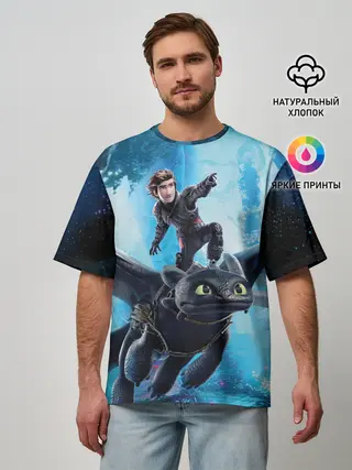 Мужская футболка оверсайз / Как приручить дракона 3