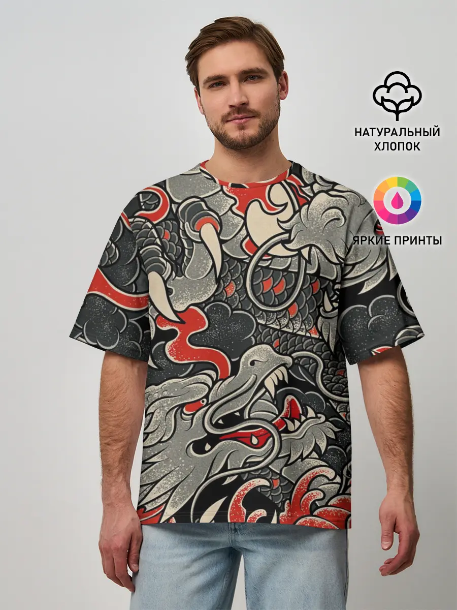 Мужская футболка оверсайз / Китайский Дракон, China Dragon