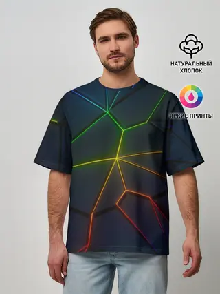 Мужская футболка оверсайз / НЕОНОВЫЕ ПЛИТЫ | 3D ПЛИТЫ