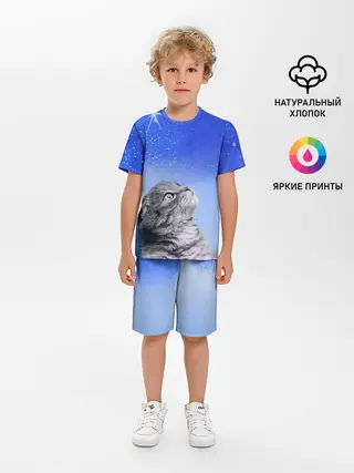 Детская пижама с шортами / Кот и космос