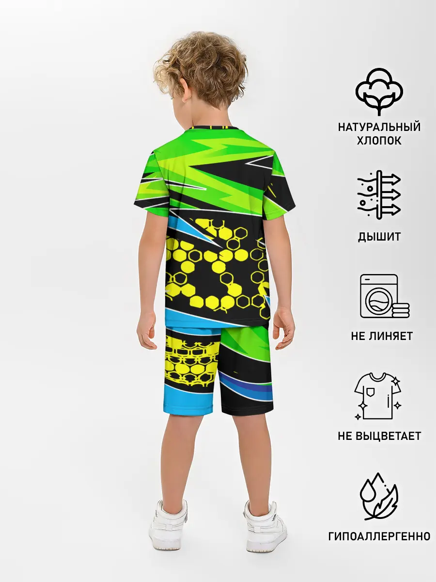 Детская пижама с шортами / Light green urban marble