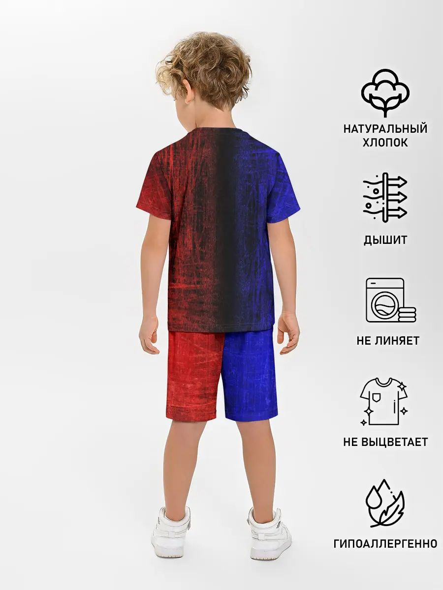 Детская пижама с шортами / Сине-Красная Текстура
