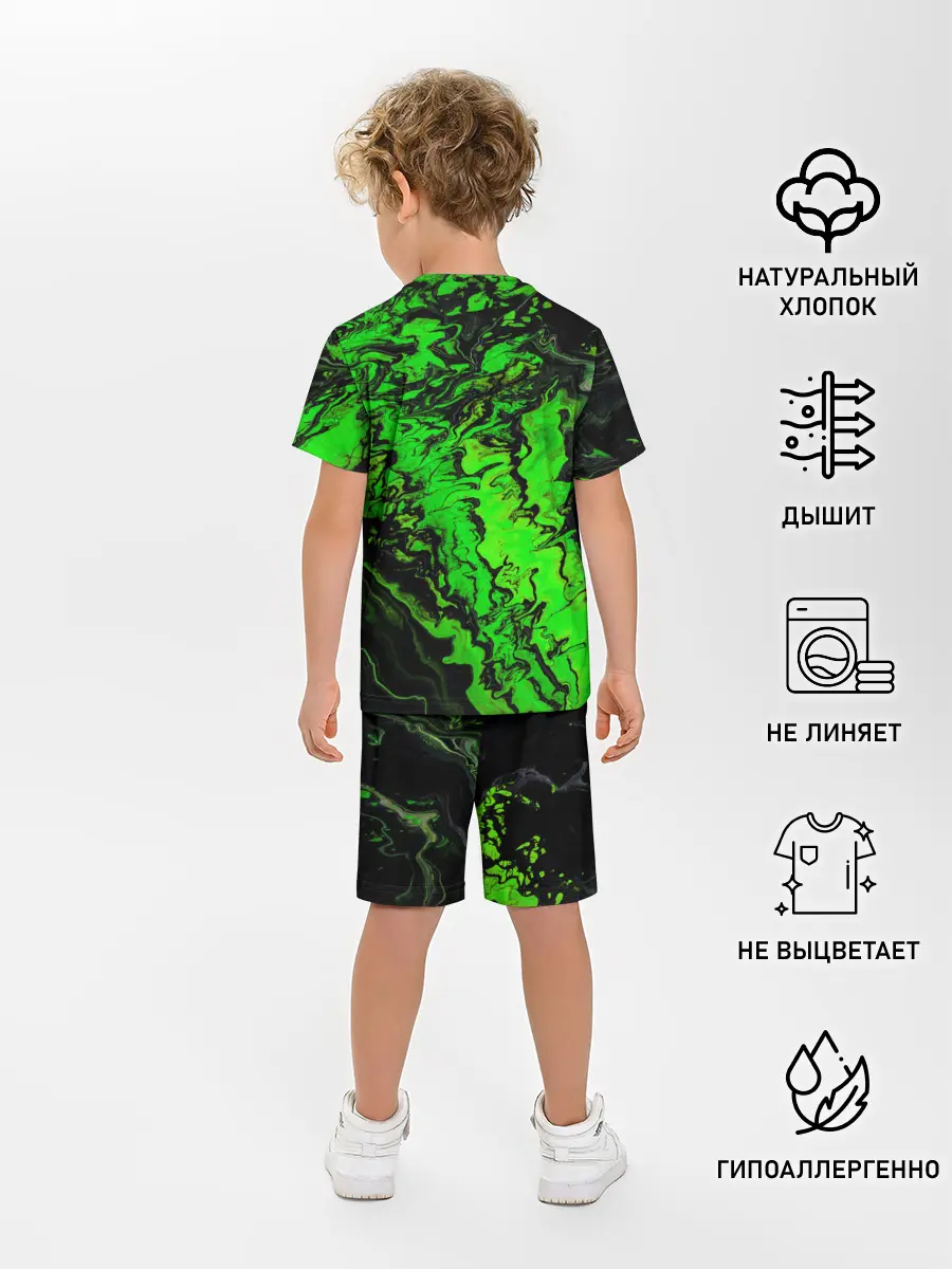 Детская пижама с шортами / Тёмные зеленые краски