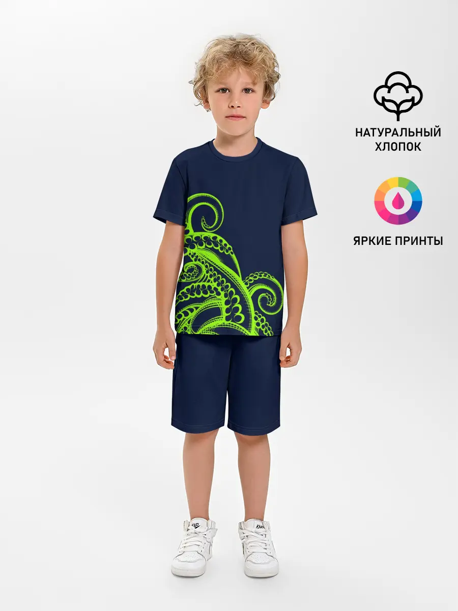 Детская пижама с шортами / Кислотный осьминожка