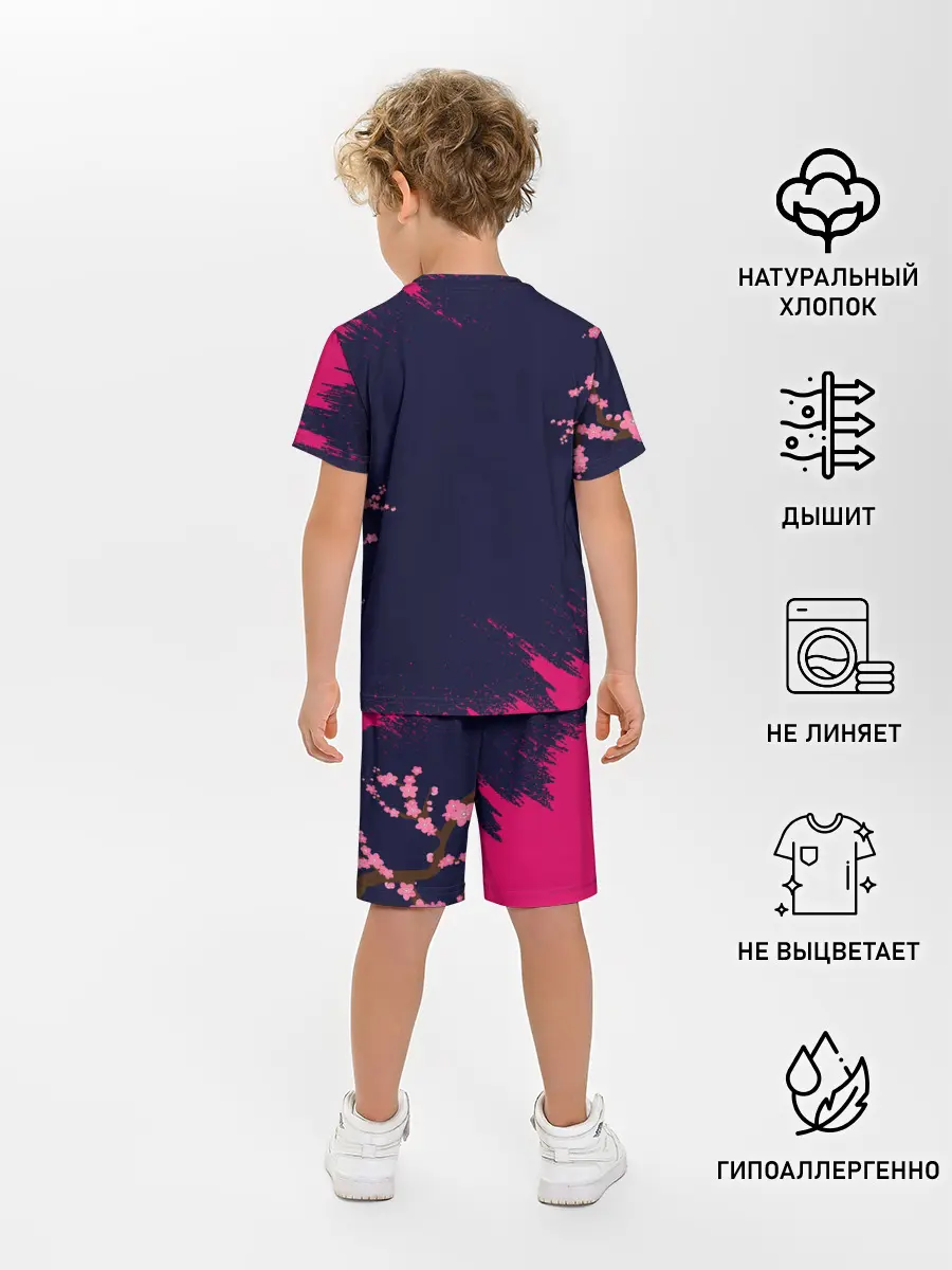 Детская пижама с шортами / ДЕВУШКА В КИМОНО И ПТИЦАМИ